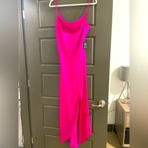 Express hot pink satin midi dress